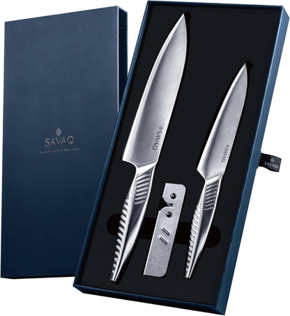 【プロ料理人が監修】 SAVAQ（サバク）正規品 手放せない理由がある 三徳包丁 ペティナイフ シャープナー 研ぎ器 オールステンレス 軽量 食洗機対応 (三徳包丁185mm・ペティナイフ130mm)