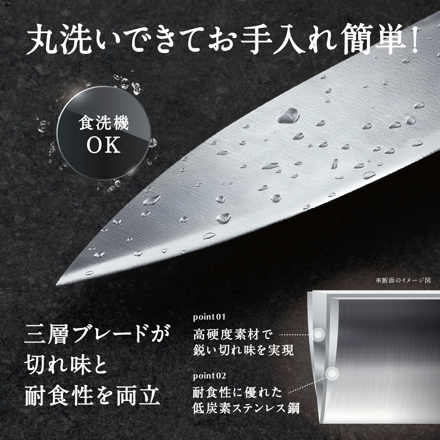 SAVAQ（サバク）三徳包丁 シャープナー 食洗機対応 (三徳包丁185mm・シャープナー 2点セット)