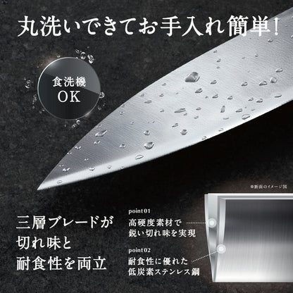 SAVAQ（サバク）三徳包丁 シャープナー 食洗機対応 (三徳包丁185mm・シャープナー 2点セット)
