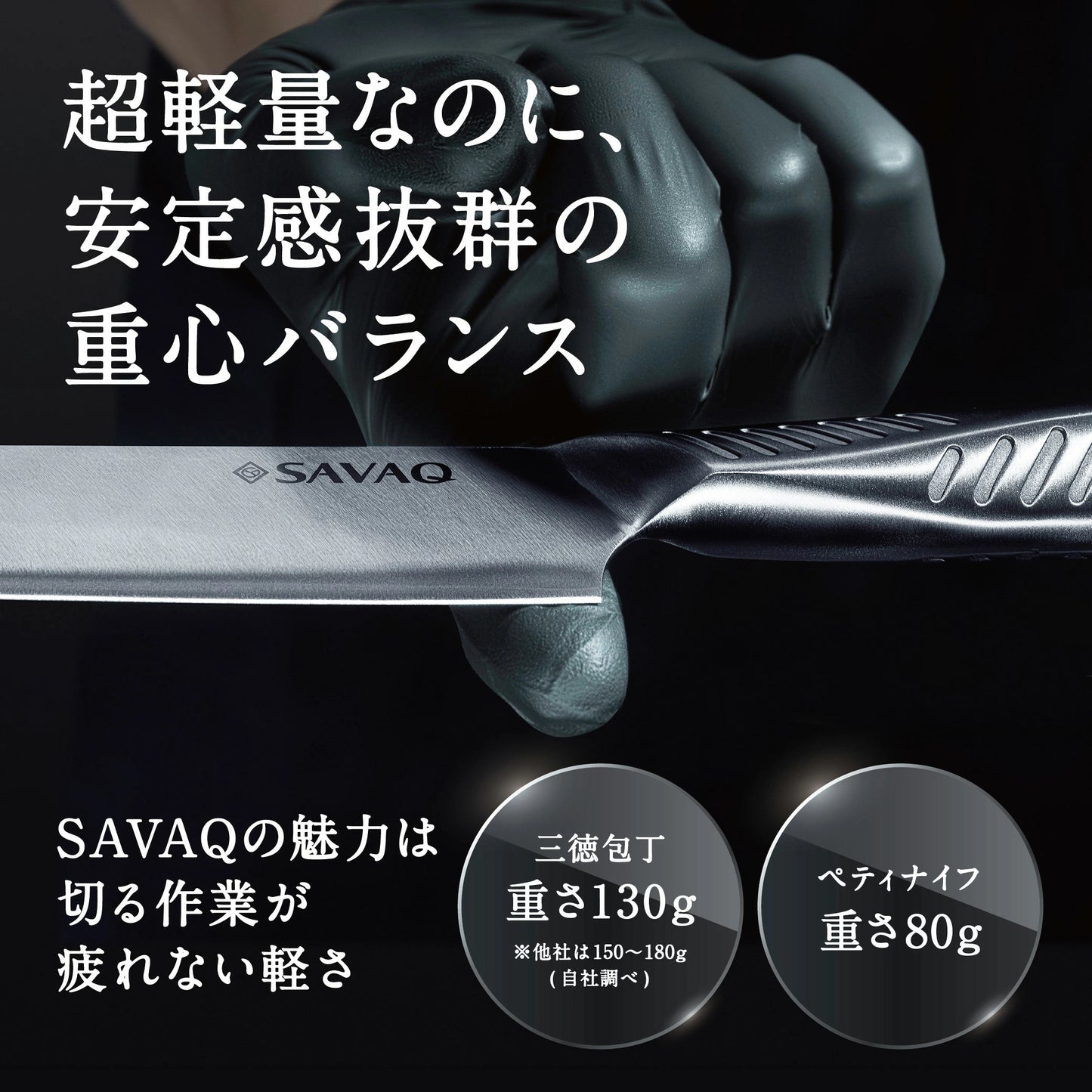 SAVAQ（サバク）三徳包丁 シャープナー 食洗機対応 (三徳包丁185mm・シャープナー 2点セット)